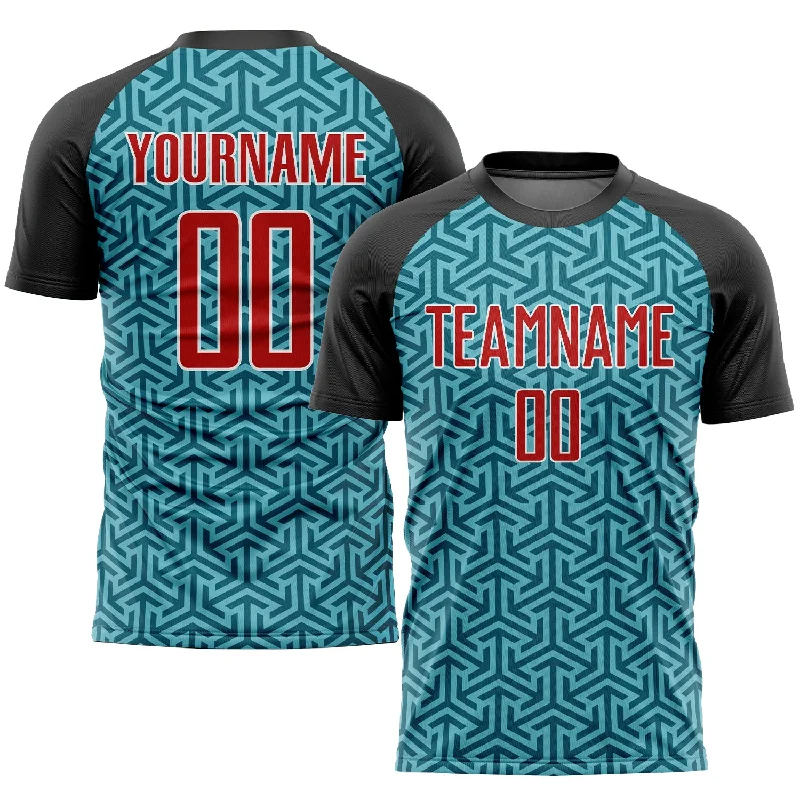 Football Jersey For Group Orders-Custom Teal Red-Black Sublimation Soccer Uniform Jersey