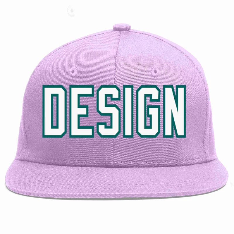 Baseball Cap With Fun Patches-Custom Light Purple White-Aqua Flat Eaves Sport Baseball Cap Design for Men/Women/Youth