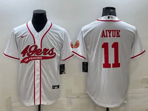 Baseball Jersey For Kids With Player Names-Men's San Francisco 49ers #11 Brandon Aiyuk White With Patch Cool Base Stitched Baseball Jersey