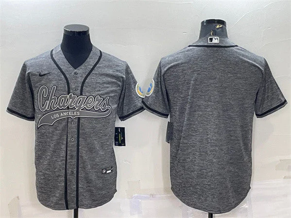 Baseball Jersey For Special Events-Men's Los Angeles Chargers Blank Gray With Patch Cool Base Stitched Baseball Jersey