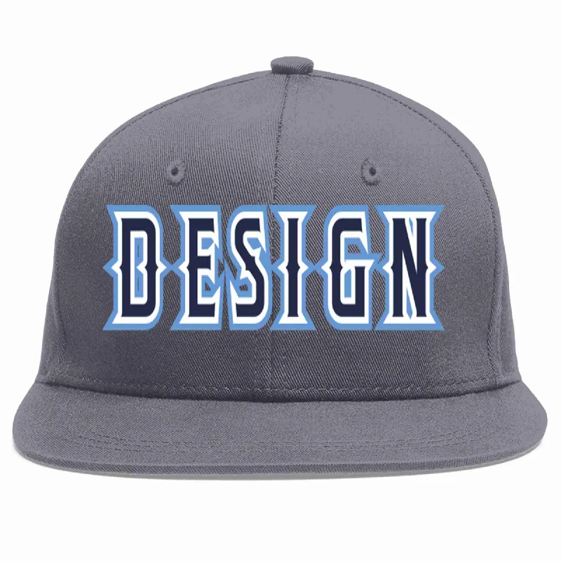 Cheap Baseball Cap-Custom Dark Gray Navy-White Flat Eaves Sport Baseball Cap Design for Men/Women/Youth