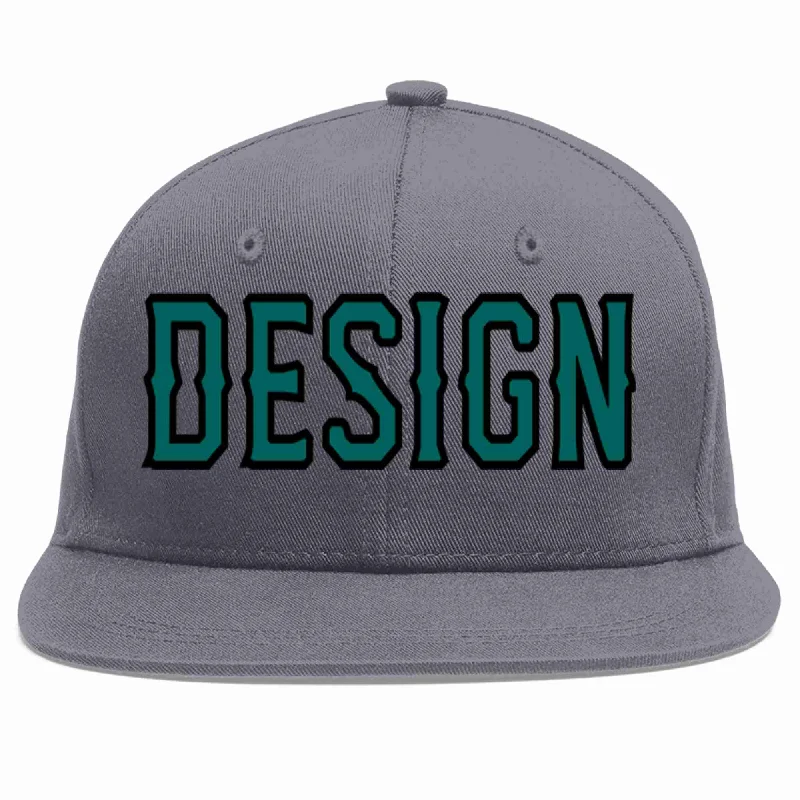 Cotton Baseball Cap-Custom Dark Gray Aqua-Black Flat Eaves Sport Baseball Cap Design for Men/Women/Youth