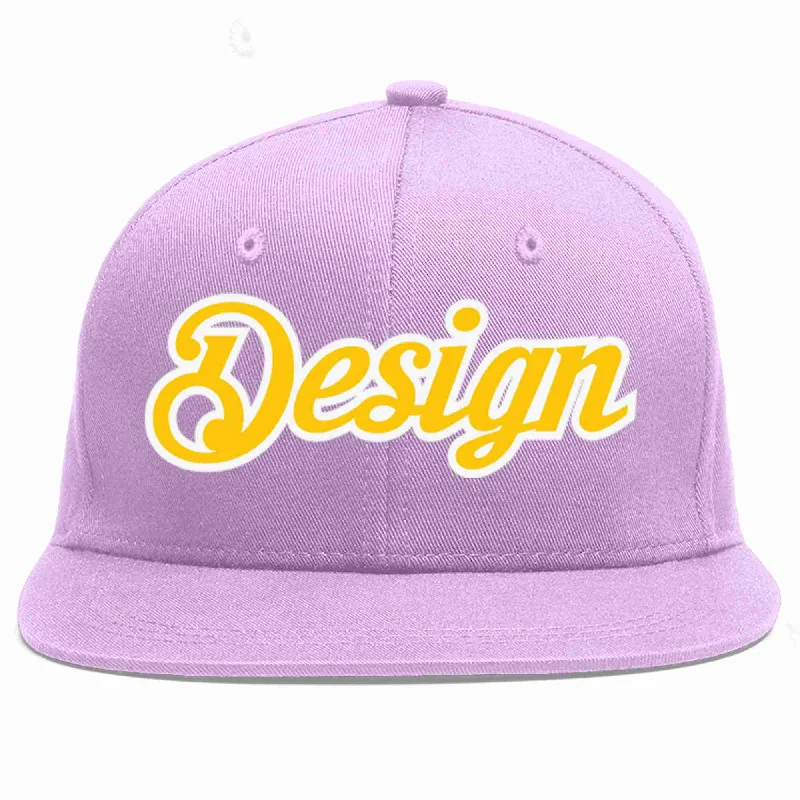 Baseball Cap With Reflective Details-Custom Light Purple Gold-White Flat Eaves Sport Baseball Cap Design for Men/Women/Youth