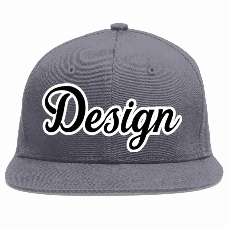 Baseball Cap For Hiking Trips-Custom Dark Gray Black-White Flat Eaves Sport Baseball Cap Design for Men/Women/Youth